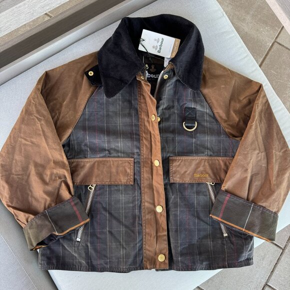 NWT Barbour Premium Cotton Waxed Jacket Brown Tan Green Plaid 6 - Picture 5 of 16